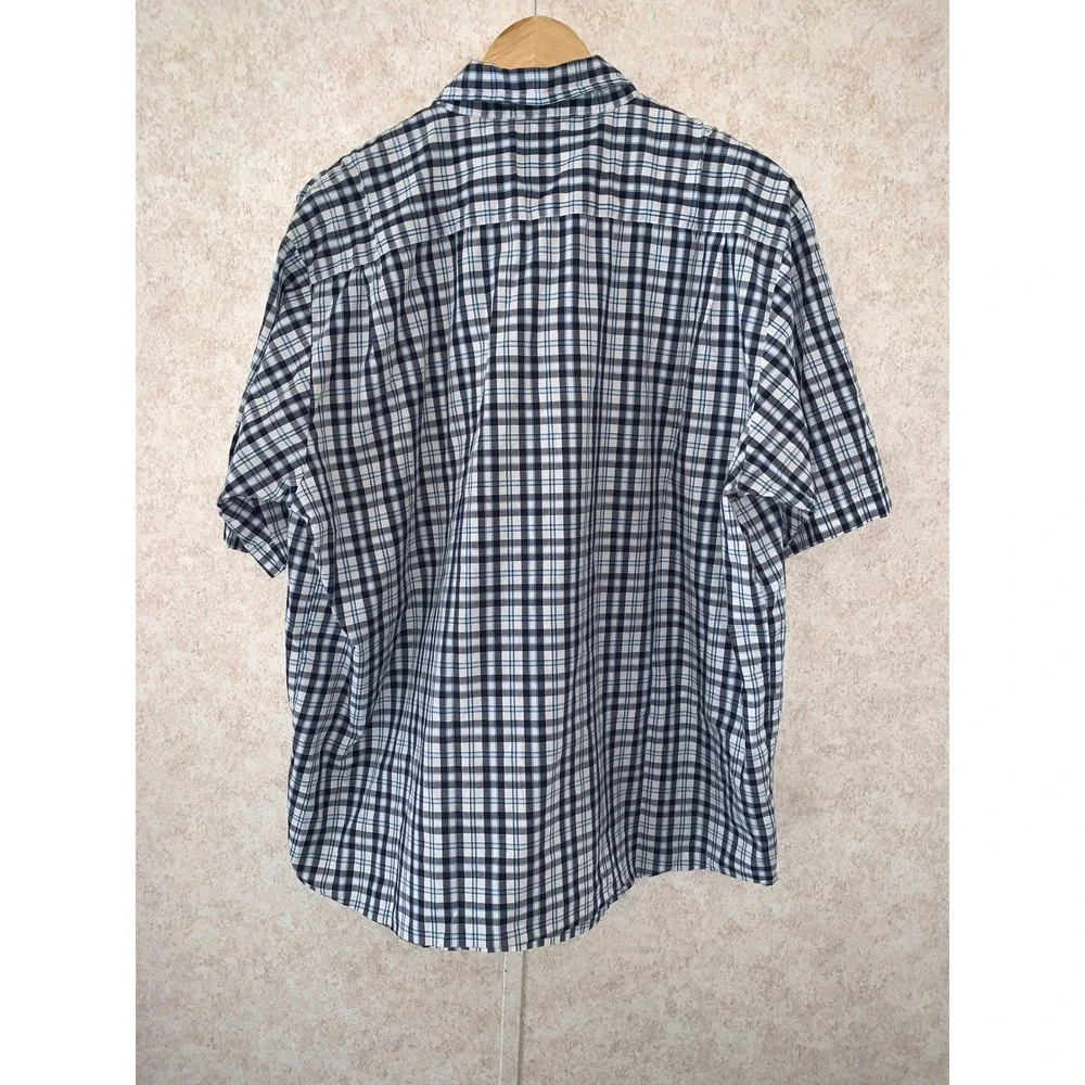 Wrangler Mens XL Short Sleeve Button Down Shirt Blue White Plaid Wrinkle Resist - Picture 5 of 11